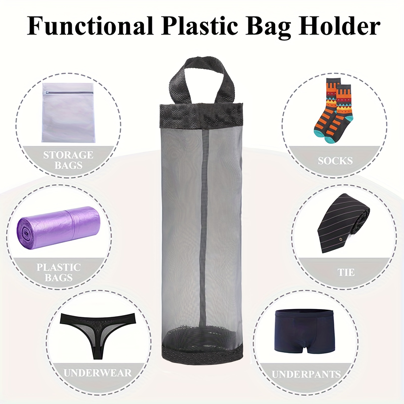 Organizador de bolsas de basura de malla transpirable, dispensador de bolsas  de almacenamiento colgantes para bolsas de plástico reutilizables, soporte  para bolsas de basura, suministros de cocina