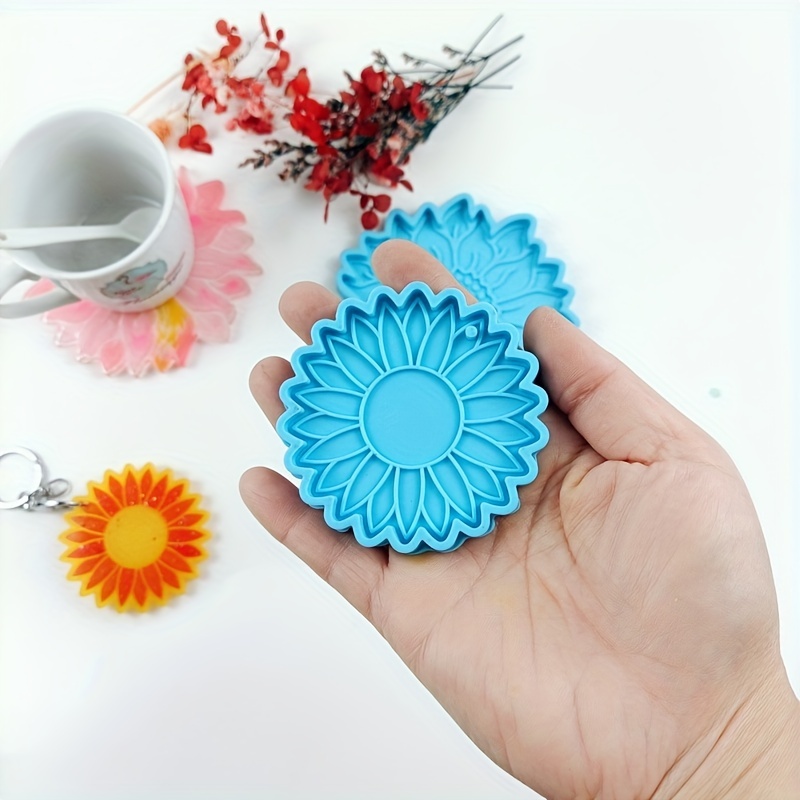 Sunflower Coaster Mold for Resin Casting, Flower Keychain Mold Silicone Flower  Resin Mold