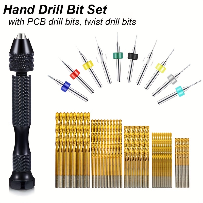 51pcs/61pcs Hand Drill Bits Set, Alloy Steel Mini Pin Vise Hand Drill Twist  Bit Set, Tungsten Carbide Micro Drill Bits Set, Rotary Tool For DIY Craft