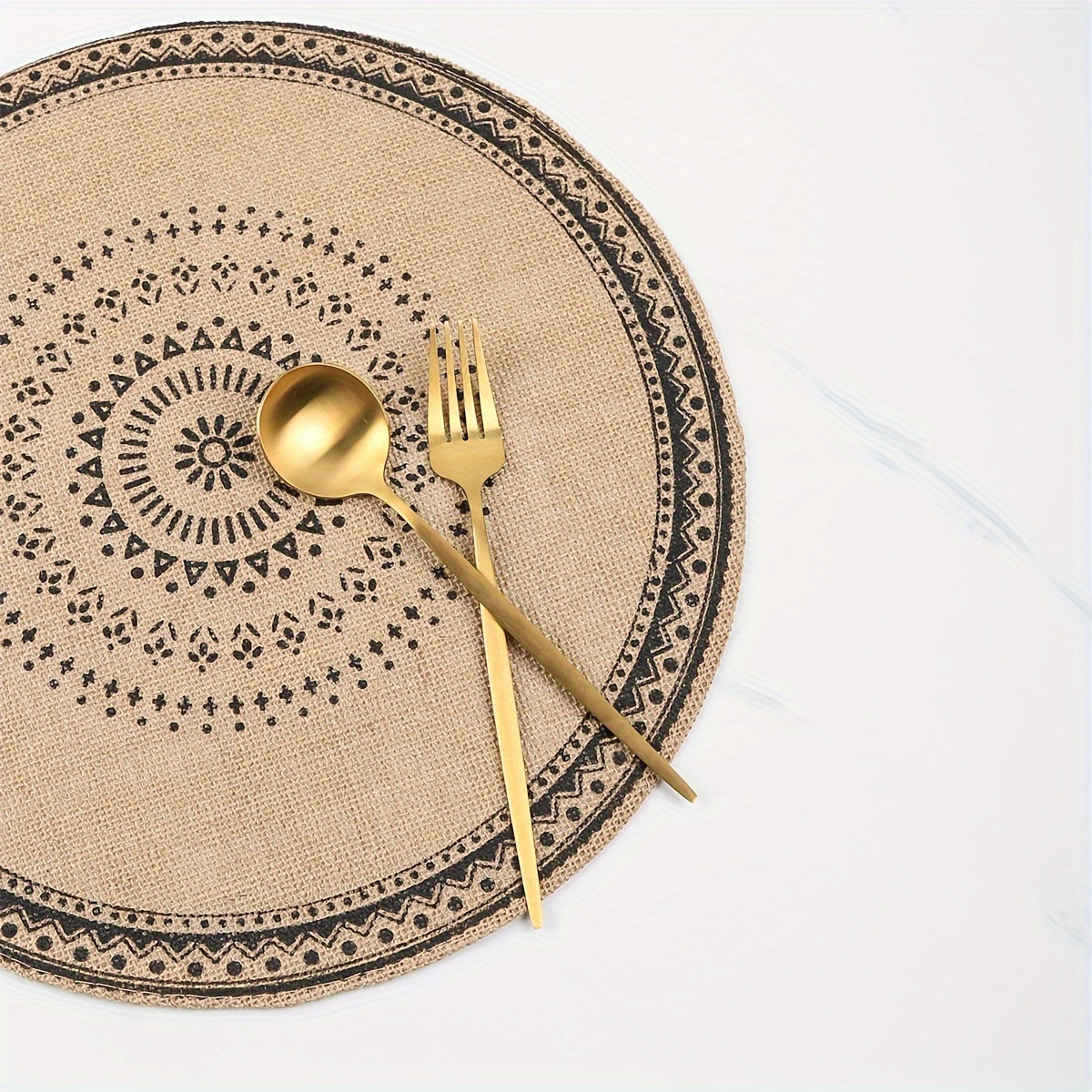 

Boho Chic 4-piece Round Jute Placemat Set With Tassels - Non-slip, Washable Table Mats For Dining & Decor