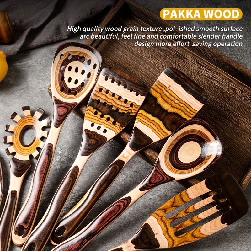 Wooden Kitchen Utensils Set Pakkawood Wooden Spoons For - Temu