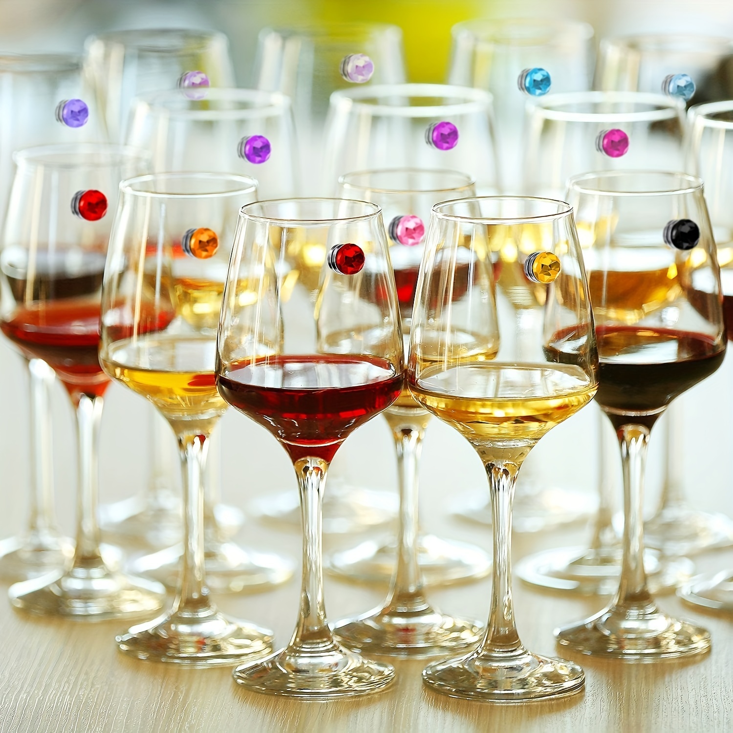 24pcs, Wine Glass Charms Crystal Magnetic Drink Markers For Wine Glass  Champagne Flutes Cocktails Martinis, Colorful