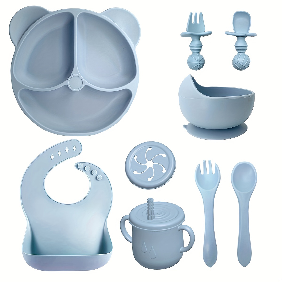 10-Piece Silicone Baby Feeding Set - Blue