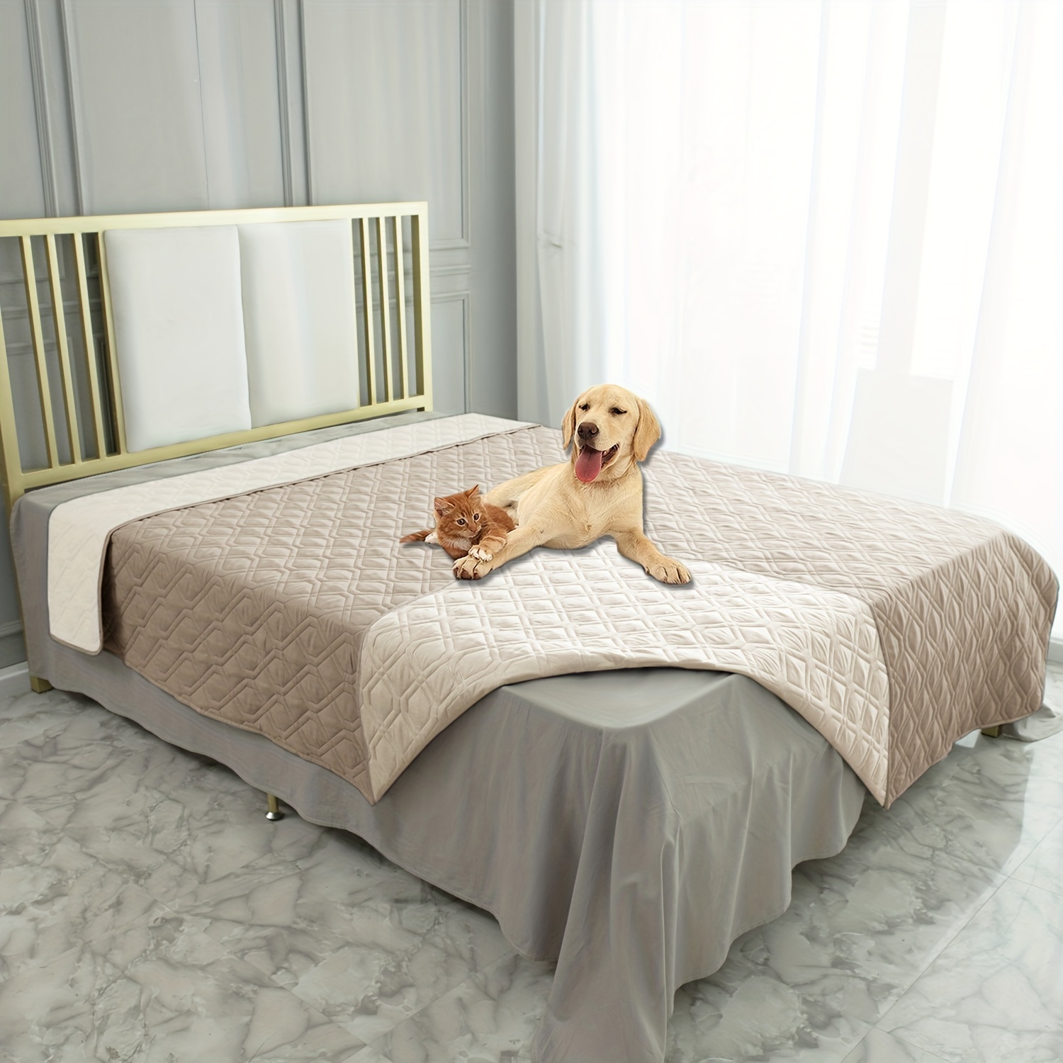 SILLY LEGACY Copriletto o fodera protettiva impermeabile reversibile letto,  divano, mobili, per cani, gatti e altri animali domestici; anche per  bambini (King/XL, 208 x 254 cm)