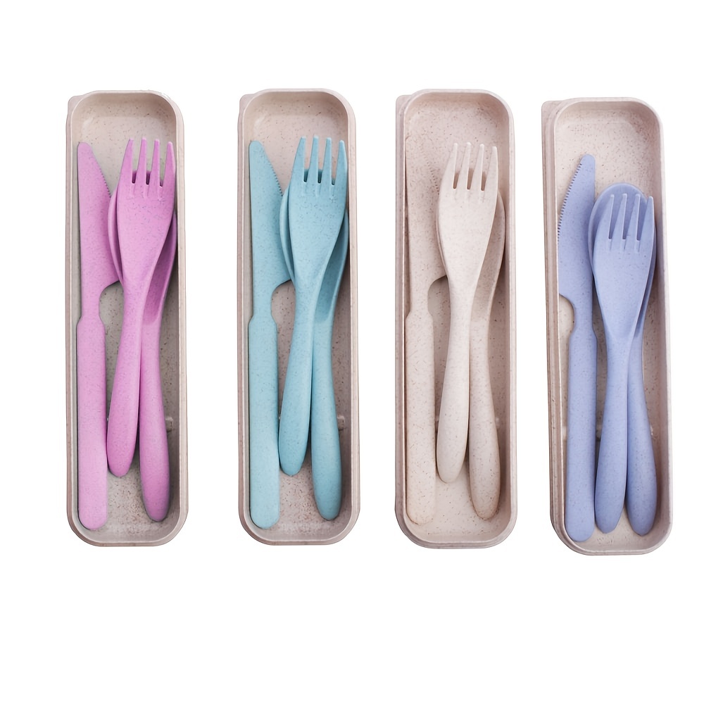 Portable Cutlery Set Reusable Travel Utensils Wheat Straw - Temu