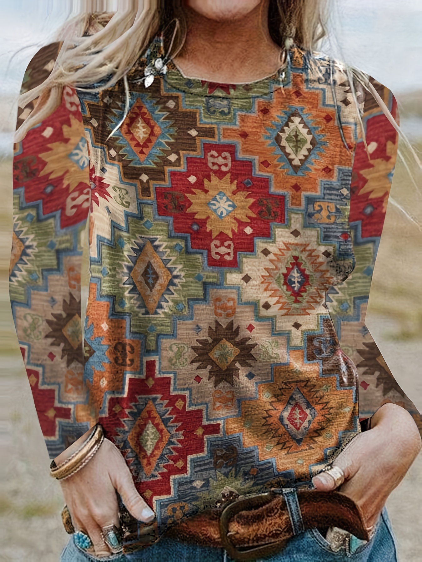 Plus Size Boho Cardigan Women's Plus Aztec Print Long Sleeve - Temu