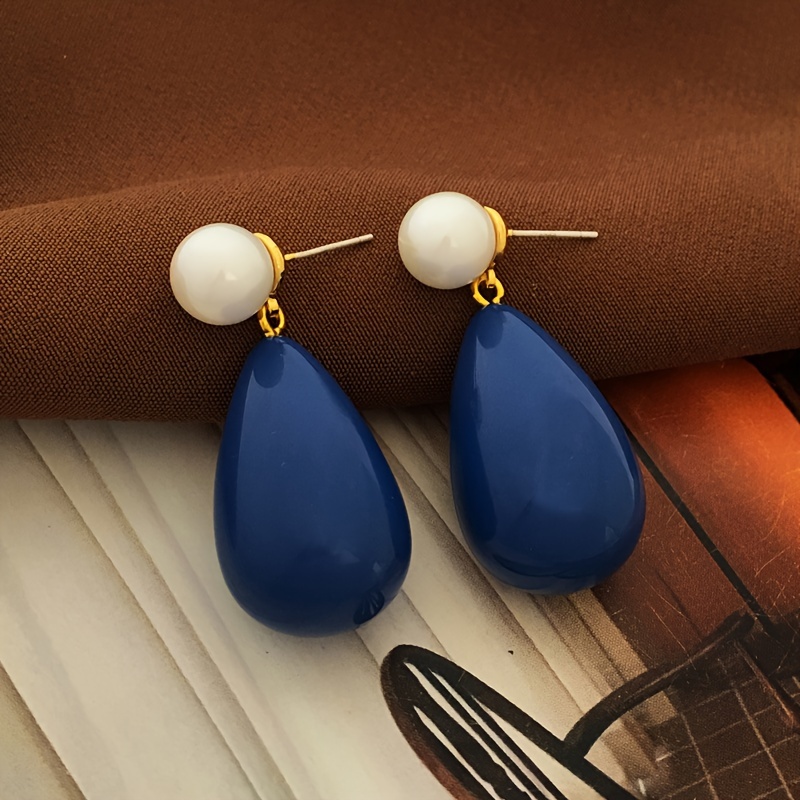 Vintage Blue Water Drop Shaped Stud Earrings Simple Faux Temu