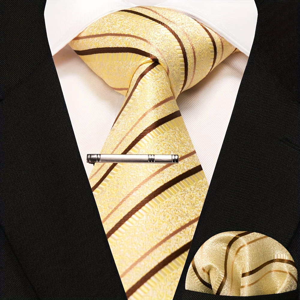 3pcs Striped Tie And Pocket Square Set for Men