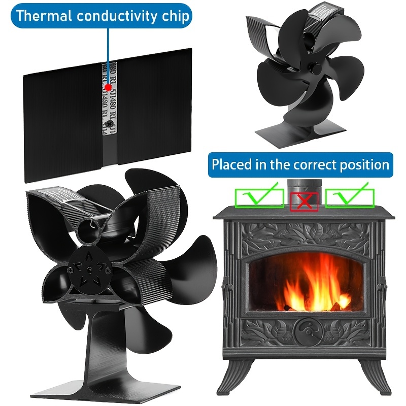 5-Blade Fireplace Fan Heat Powered Stove Fan for Firepalce / Wood / Log  Burner