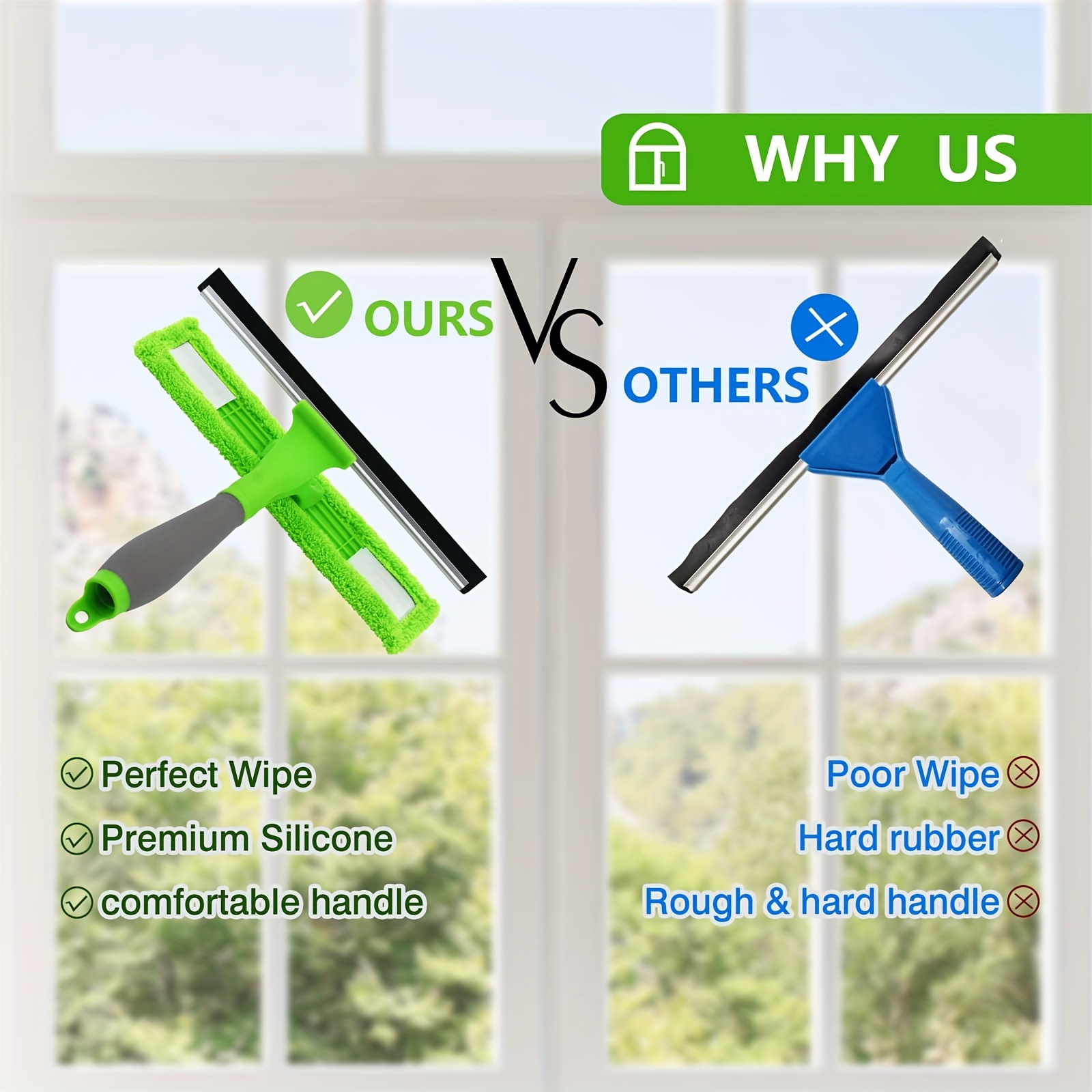 1 Window Squeegee Wiper With Long Handle And 2 Microfiber Pads, Window  Cleaner, Detachable Silicone Squeegee Head, Multipurpose Cleaning Scraper  For Window, Tile, Car Windshield, Mirror, Bathroom, Cleaning Supplies,  Cleaning Tool - Temu Bahrain