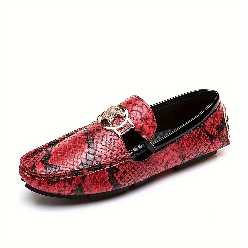 

Women's Snakeskin Print Loafers, Buckle Decor Rubber Sole Slip On Shoes, Wear-resistant Anti-slip Flat Shoes