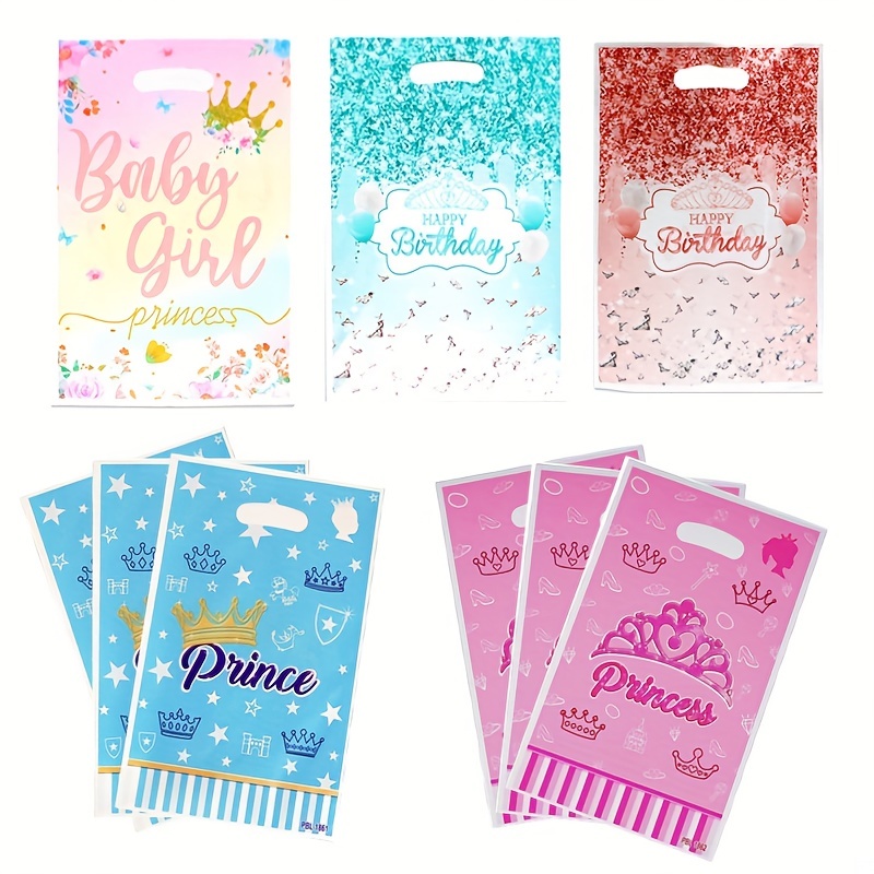 Paquete de 16 bolsas de regalo para fiesta de príncipe con temática de  príncipe, bolsas de dulces azules, bolsas de papel kraft con asas para  niños