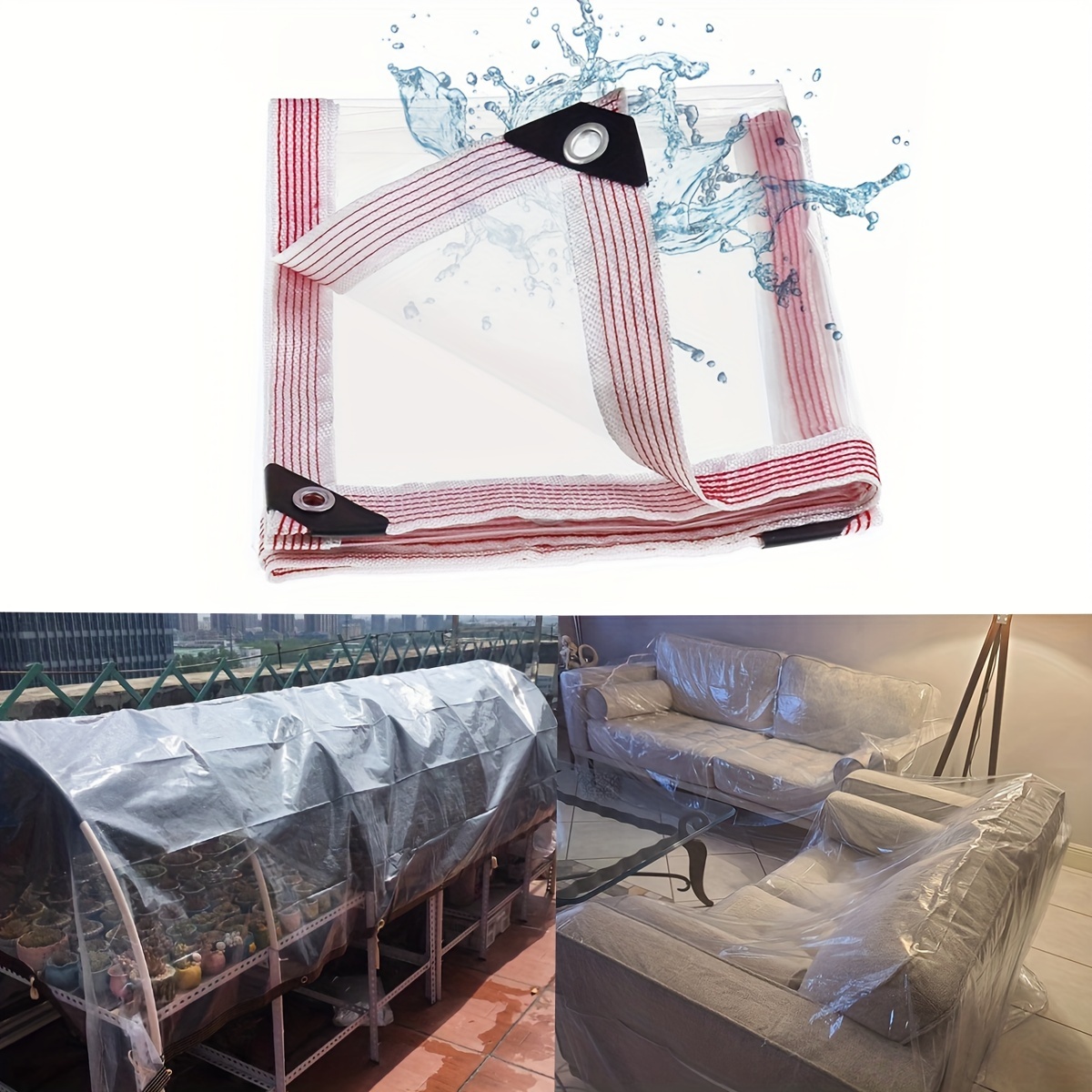 Lona transparente, lona impermeable, lona de vinilo de PVC transparente,  impermeable transparente con ojales, campamento resistente al agua, lluvia