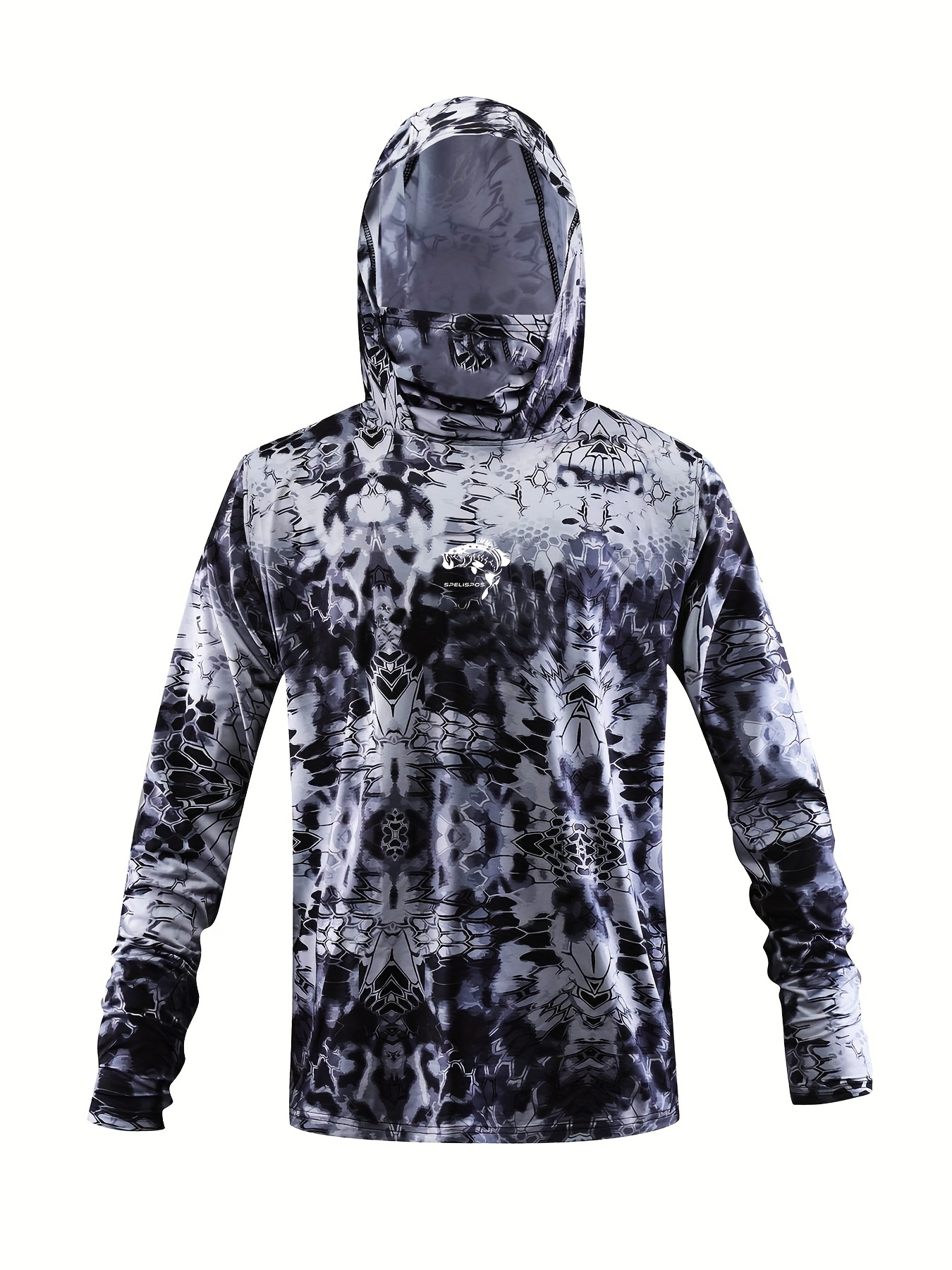 Fashion Stretch Men's Long Sleeve Hooded Fishing Sunscreen Sports Shirt with Mask for Outdoor Activities,Temu