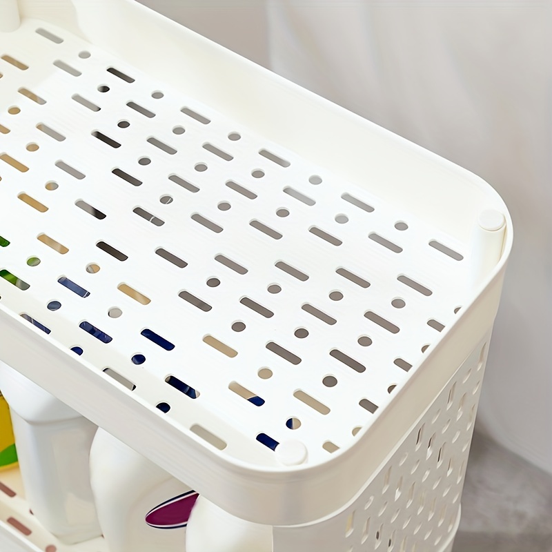 3-Tier Bathroom Storage Rack with Wheels, Plastic Rolling Utility Cart