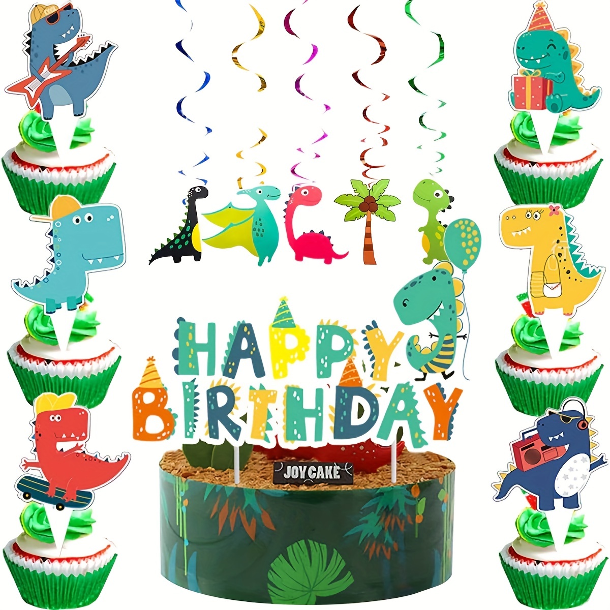 Dinosauro Tema Festa di compleanno Decorazione Compleanno bambini  Palloncino Catena tirare bandiera Torta Inserto alluminio Film Palloncino  Set di palloncini