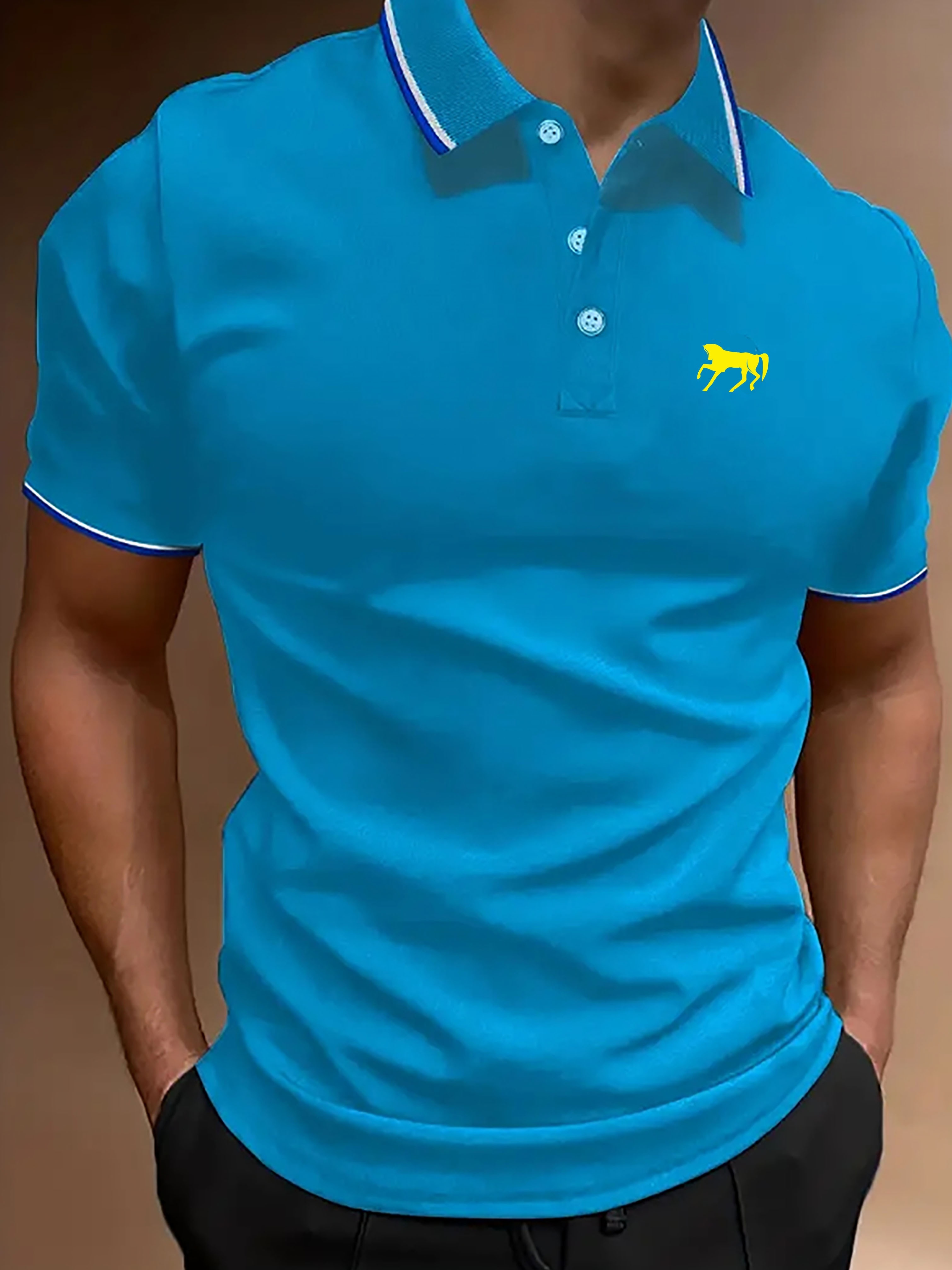 Golf Short Sleeve Shirts Yellow Horse Print Men s Breathable - Temu Canada