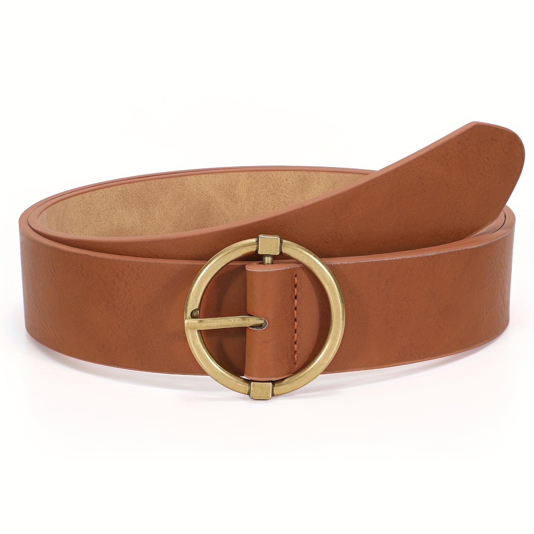 Girls women PU leather belt with round buckle waistband without