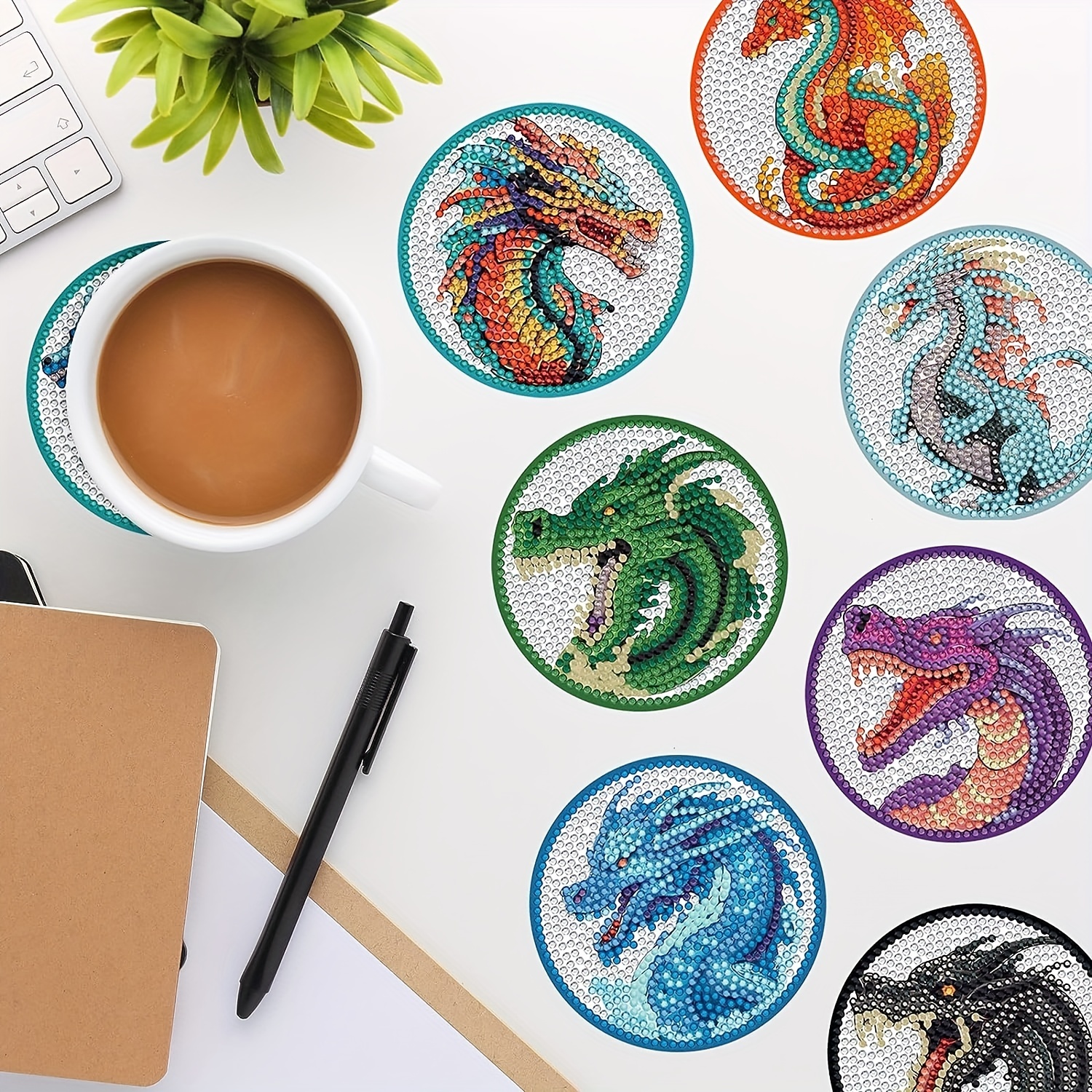 Chinese New Year Diamond Painting Coasters Kit, 8 Pcs DIY Spring Festival  Round Diamond Coasters, 5D Red Diamond Art Cup Coaster Chinese Dragon with  Holder And Pads New Year's gift