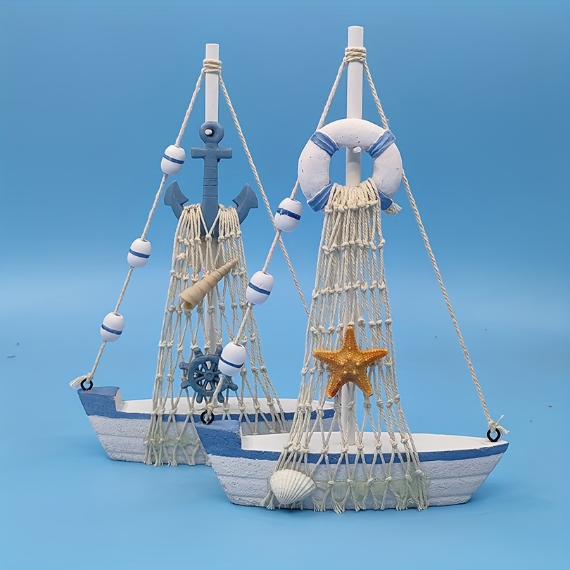 Wooden Sailboat Model for Nautical Bathroom Decor, Office Desk