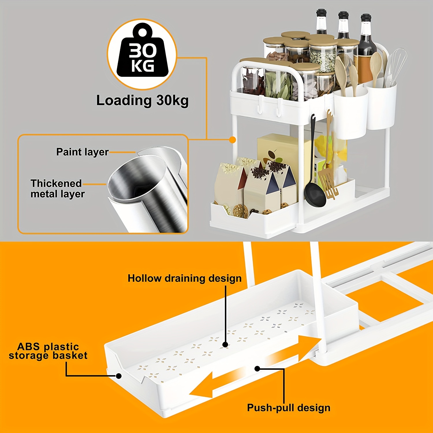 1set Organizzatori E Conservazione Sotto Il Lavandino, Ripiani Scorrevoli A  2 Livelli Per Ripiani Sotto Il Mobile Del Bagno Con Ganci, 1 Tazza