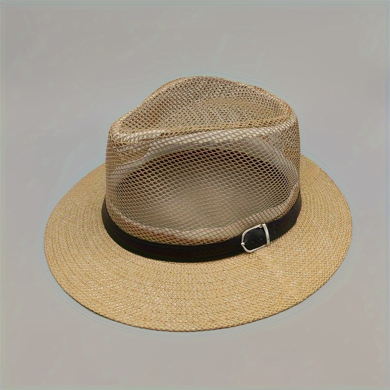 Mesh Breathable Panama Hats Solid Color unisex Straw Hat Classic Outdoor Sun Hats for Women Men,Temu