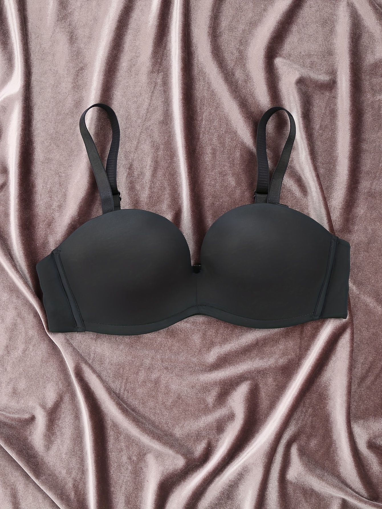 Set of 2 - Solid Padded Underwired Plunge Bra with Bow Applique