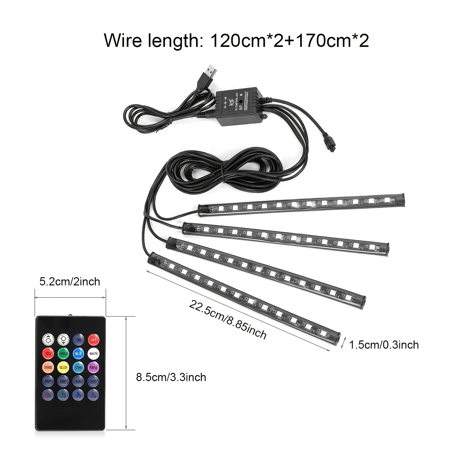 Luces interiores del coche USB Multicolor Led Strip Light, luces