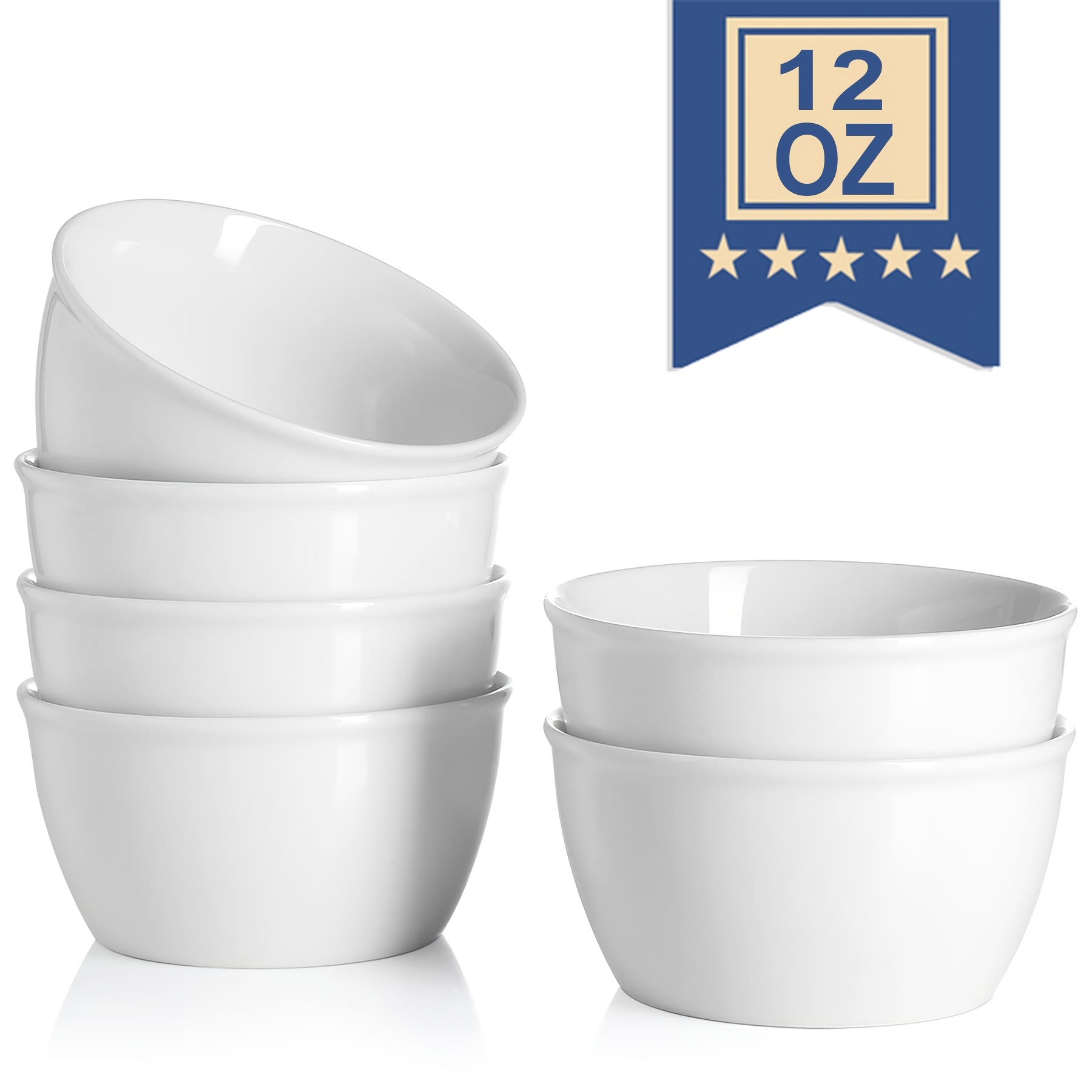 Samsle Porcelain Cereal Bowls, 16 oz Square Serving Bowls Set, 5 Inch White  Ceramic Bowls for Salad, Soup, Snack, Dessert and Marmalade, Dishwasher 