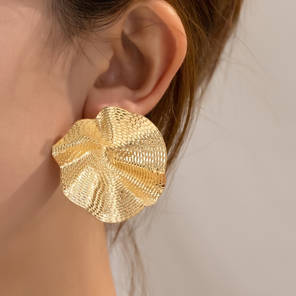 Irregular Pleated Lotus Leaf Design Stud Earrings Alloy - Temu