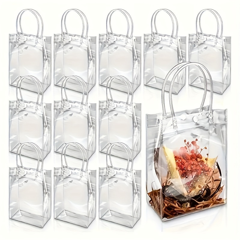 

12pcs Large Transparent Pvc Tote Bags With Reinforced Handles, 3d Vertical Clear Gift Bags For Christmas, Halloween, Birthday Party Favors, Wedding Petals & Cosmetic Jelly Shopping Bags Multiple