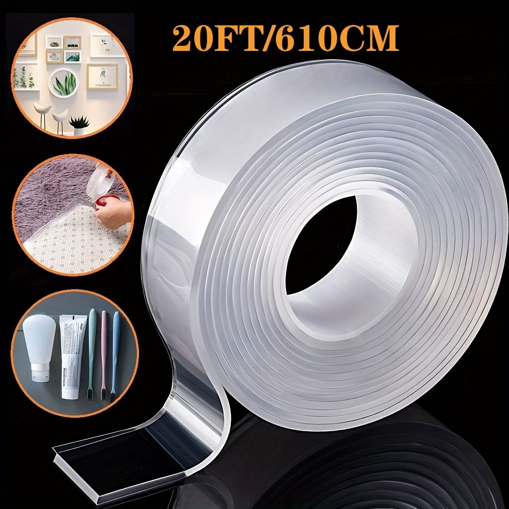 Multipurpose Double Sided Mounting Tape - Washable Traceless Clear Adhesive  Tape - Household & Industrial Gel Tape (9.85 FT)