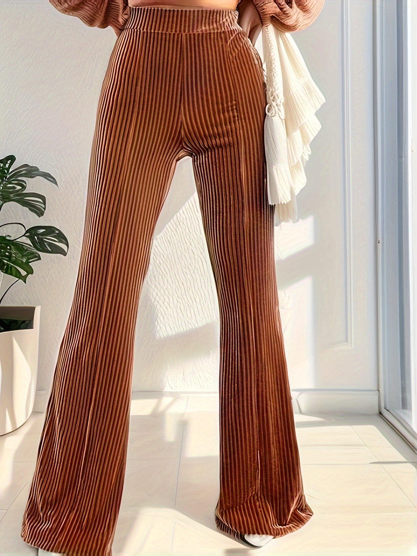 Plus Size Elegant Pants Women's Plus Solid Velvet High - Temu Canada