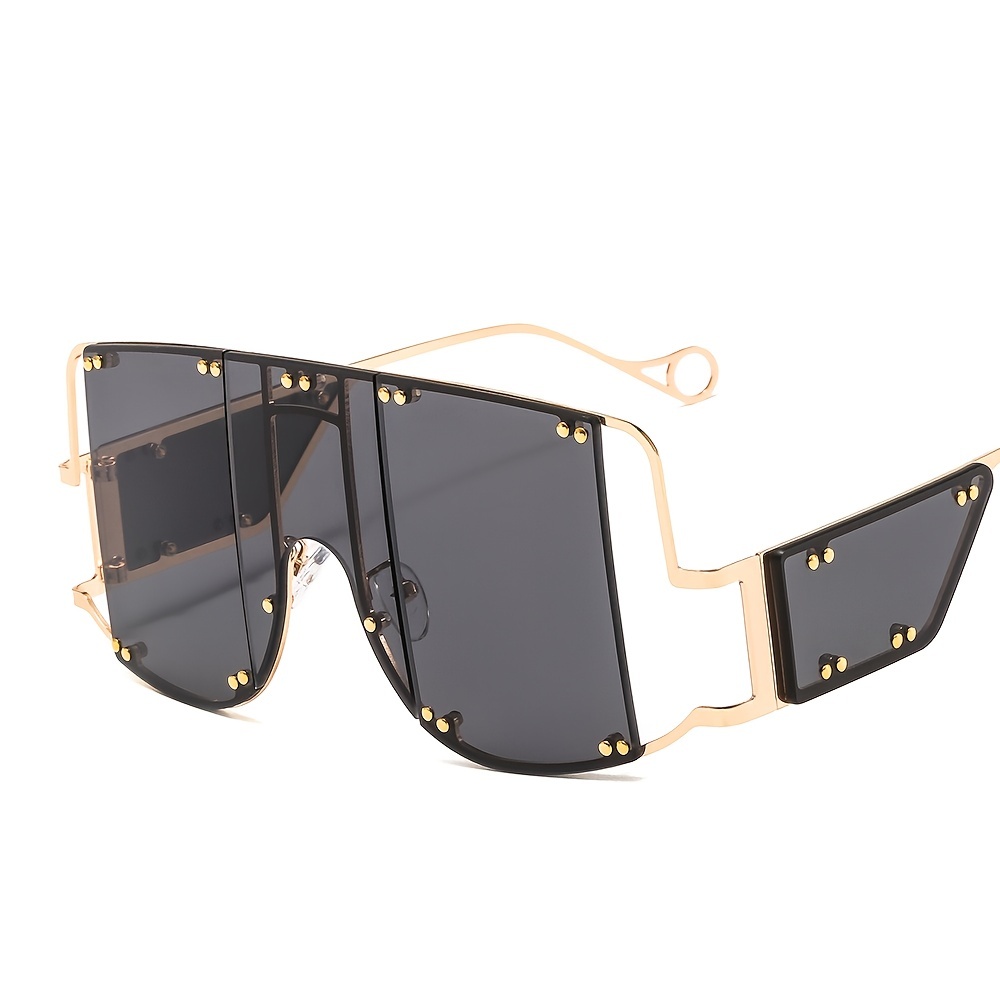 Fashion Luxury Brand Oversized Square Sunglasses Men Women Vintage Metal  Big Frame Semi-rimless One Lens Sun Glasses Uv400