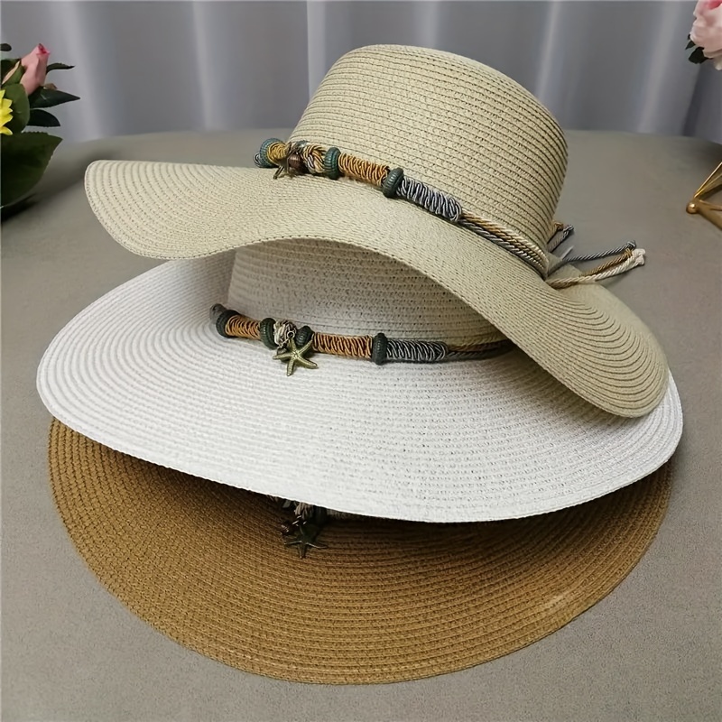 Stylish Women's Straw Hat Shell Decoration Foldable Sun - Temu
