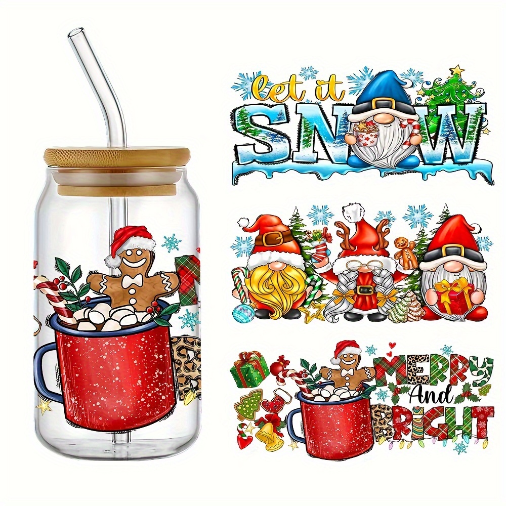 Christmas Design Uv Dtf Transfer Sticker For Glass Cups - Temu