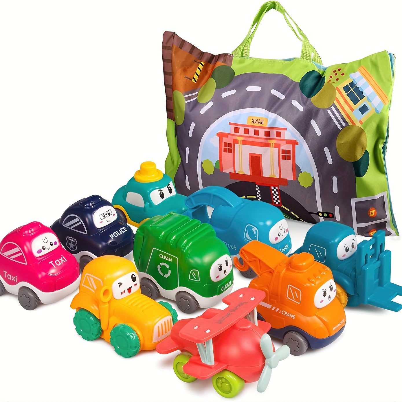 Baby-Auto-Spielzeug für 6 bis 12 Monate,  Säuglings-Soft-Gummi-Push-and-Go-Fahrzeuge,  Kleinkind-Rasselrolle-Auto-Reibungs-Truck-Spielzeug