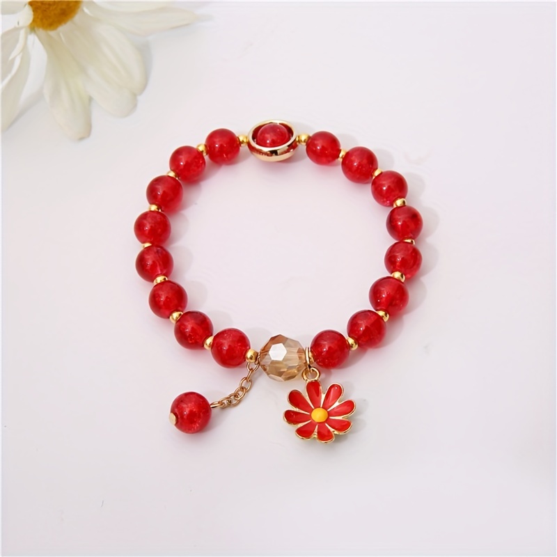 Exquisite Flower Charm Beaded Bracelet Colorful Cute - Temu