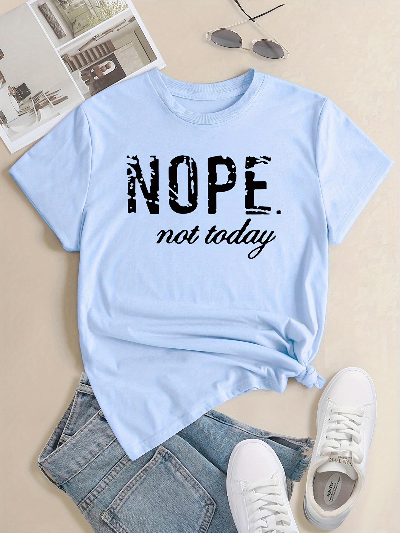 nope Camiseta Sin Mangas Cuello Redondo Ligeramente - Temu