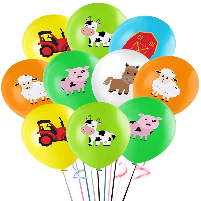 54 globos con patrón de animales de granja, vaca, oveja, lechón, amarillo,  pollo, burro, animal de granja, globo con temática de granja, fiesta de