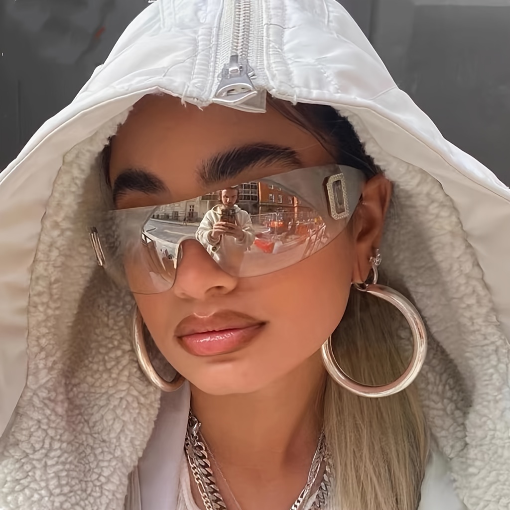New Women Shield Wrap Around Sunglasses Fashion Designer Shades Rimless One  Lens