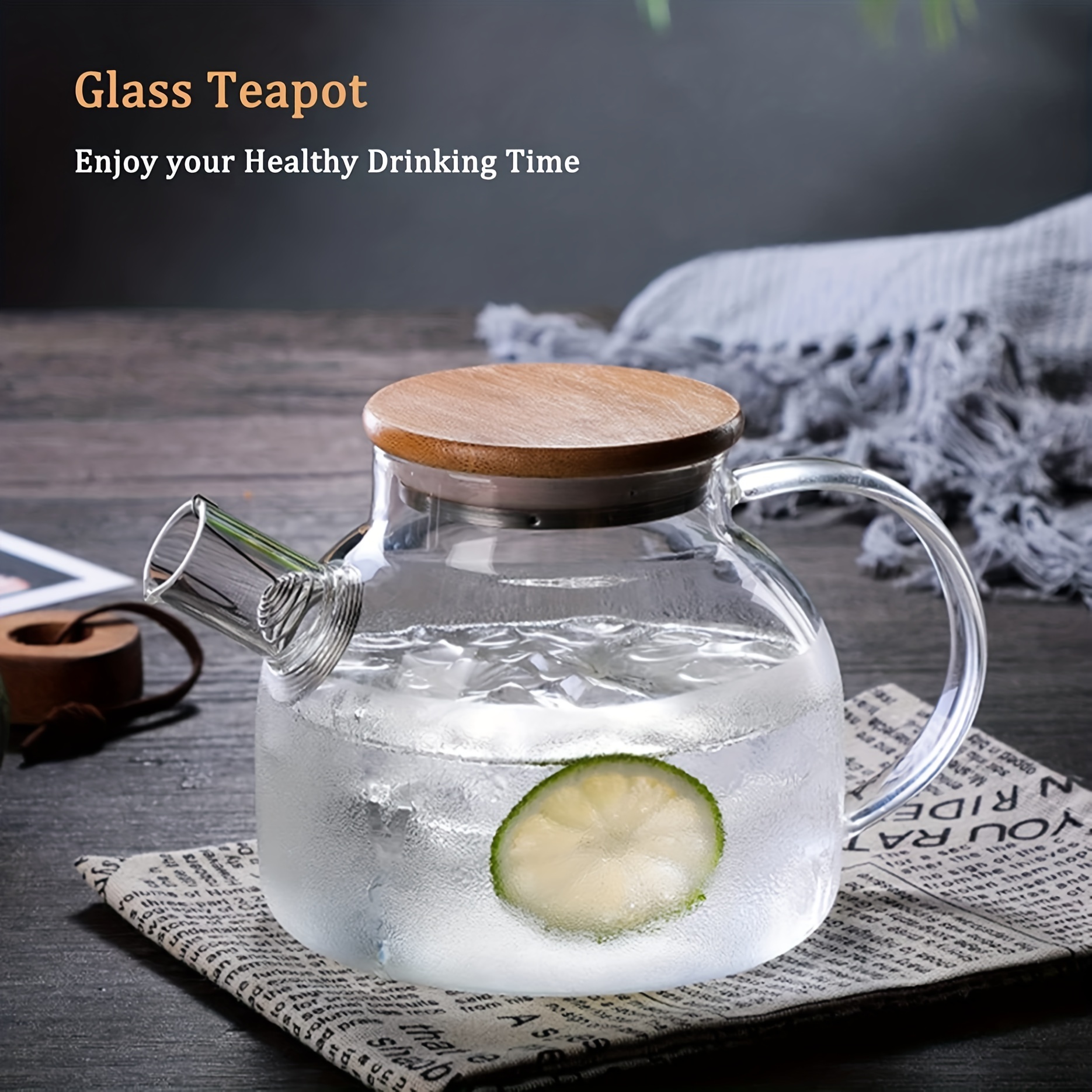 Glass Pitcher With Spout And Stainless Steel Filter Lid Heat