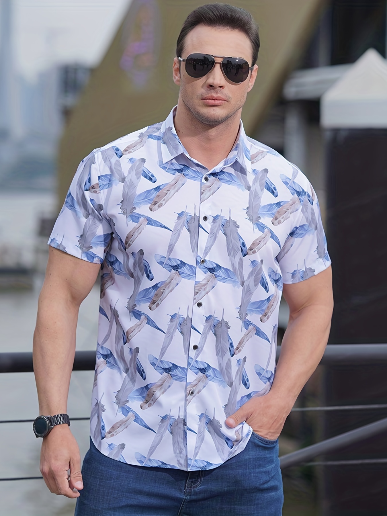 Plus Size Men's Casual Hawaii Shirts, Comfy Flower Pattern Short Sleeve Shirts, Oversized Loose Clothings,Temu