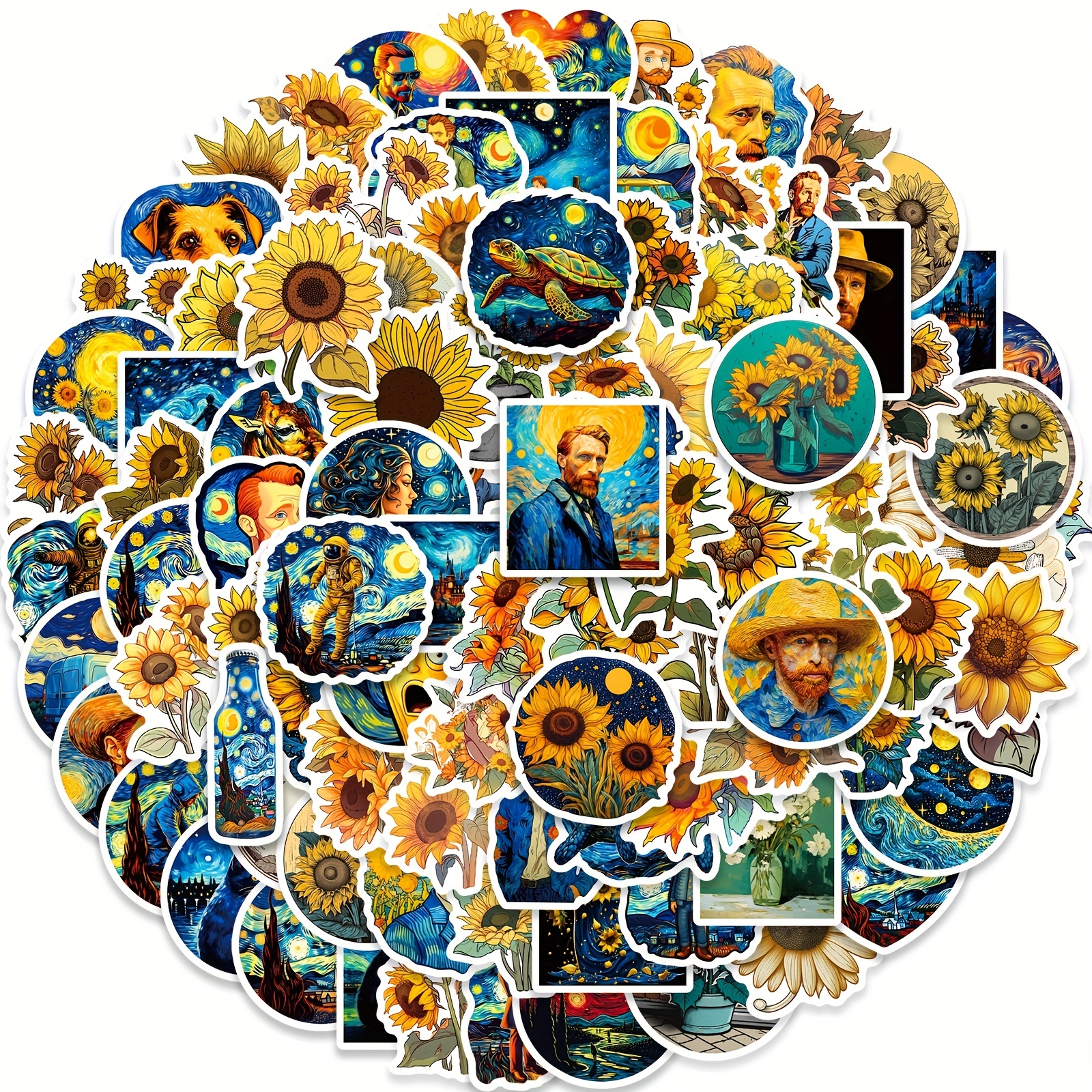 Van Gogh Sunflower Stickers Starry Night Waterproof Vinyl - Temu
