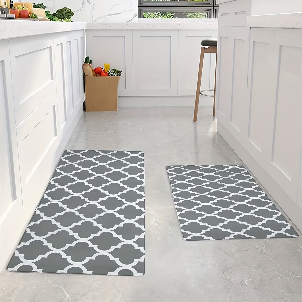 Kitchen Rugs And Mats Non Skid Washable Black Grey Geometric - Temu