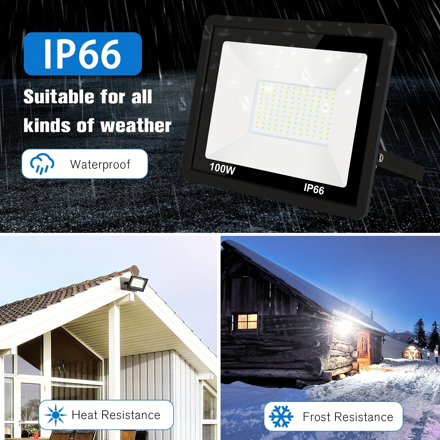 stadium garage playground-1 pack 100w led flood light outdoor floodlight fixture with plug in ip 66 waterproof led work light 6500 k security light for yard garden stadium garage playground details 5