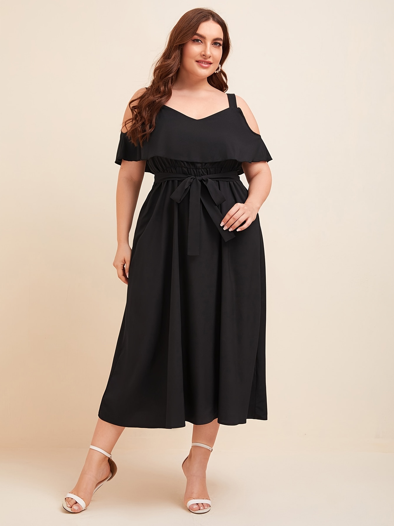 Plus Size Elegant Dress Women's Plus Solid Layered Ruffle - Temu