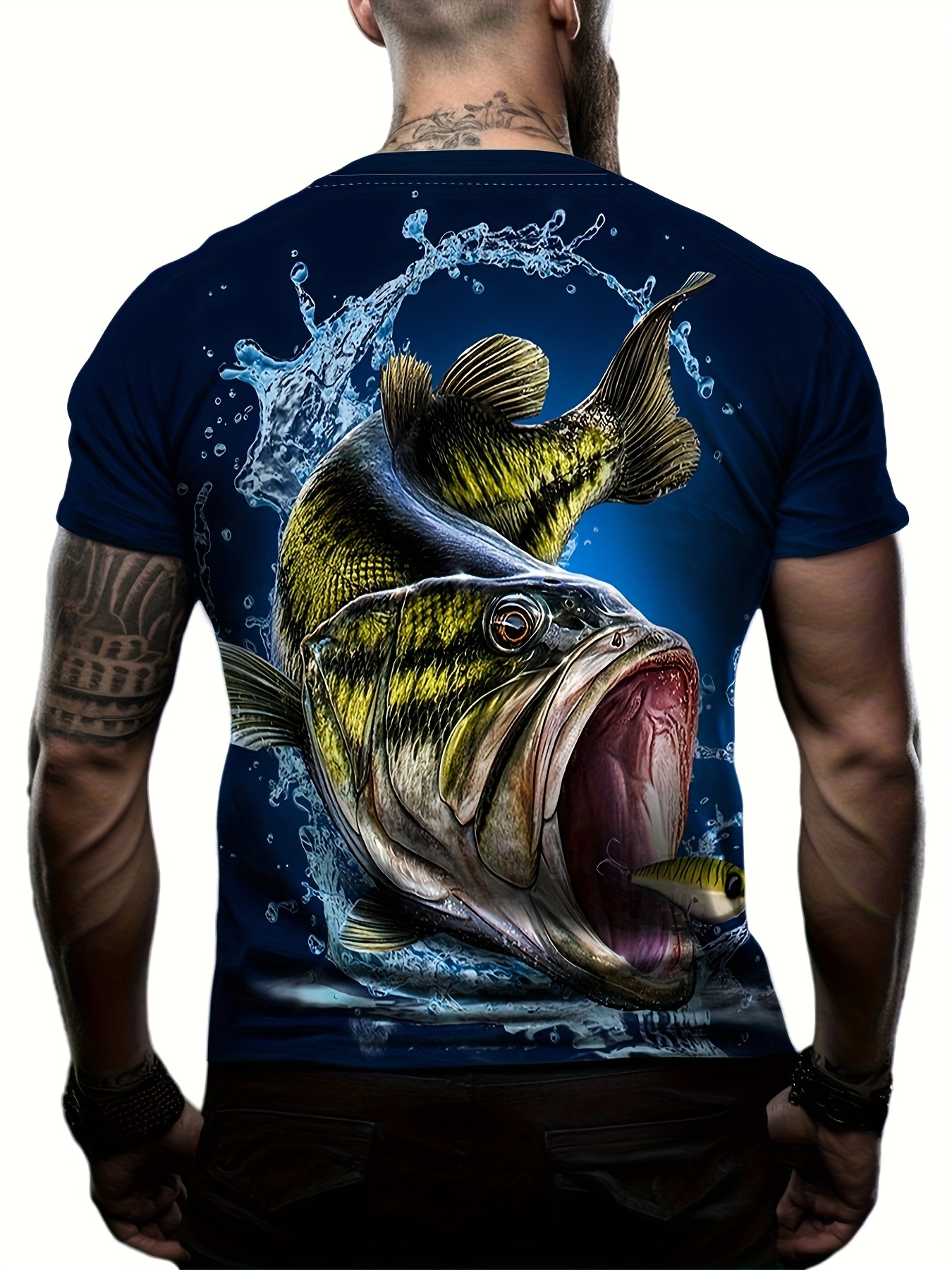 Men's Fishing Graphic T-Shirt, 3D Digital Print, Active Slightly Stretch Short Sleeve Novel Tee, Men's Clothing for Summer Outdoor,Temu