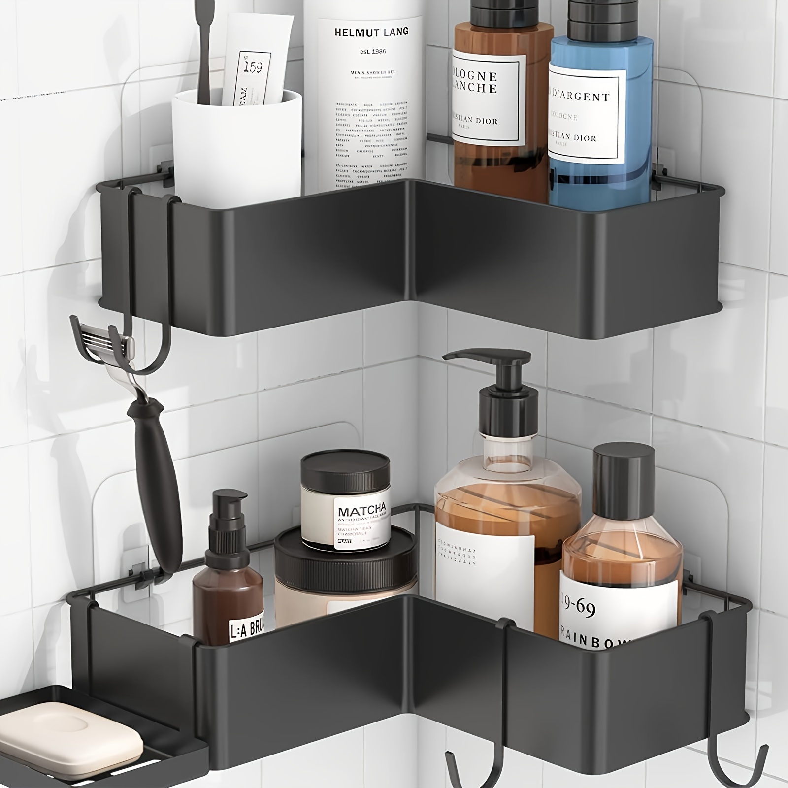 2pcs Corner Shower Shelves, Bathroom Storage Rack, Wall Mounted Shower  Shelf For Inside Shower, Shampoo Soap Holder For Shower Wall, Bathroom  Caddy Or