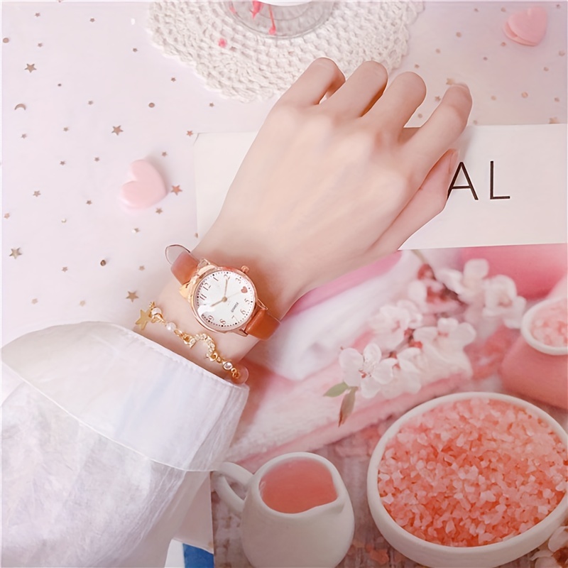 Casual Round Pointer Quartz Watch Cute Bow Heart Decor Temu